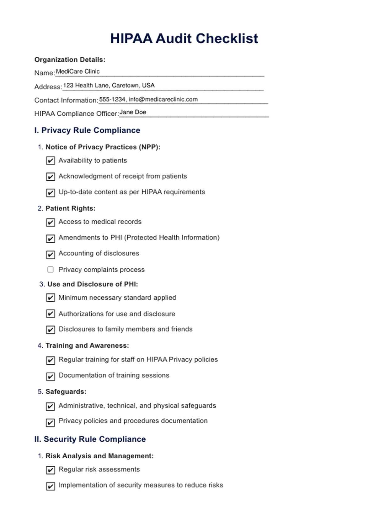 HIPAA Audit PDF Example
