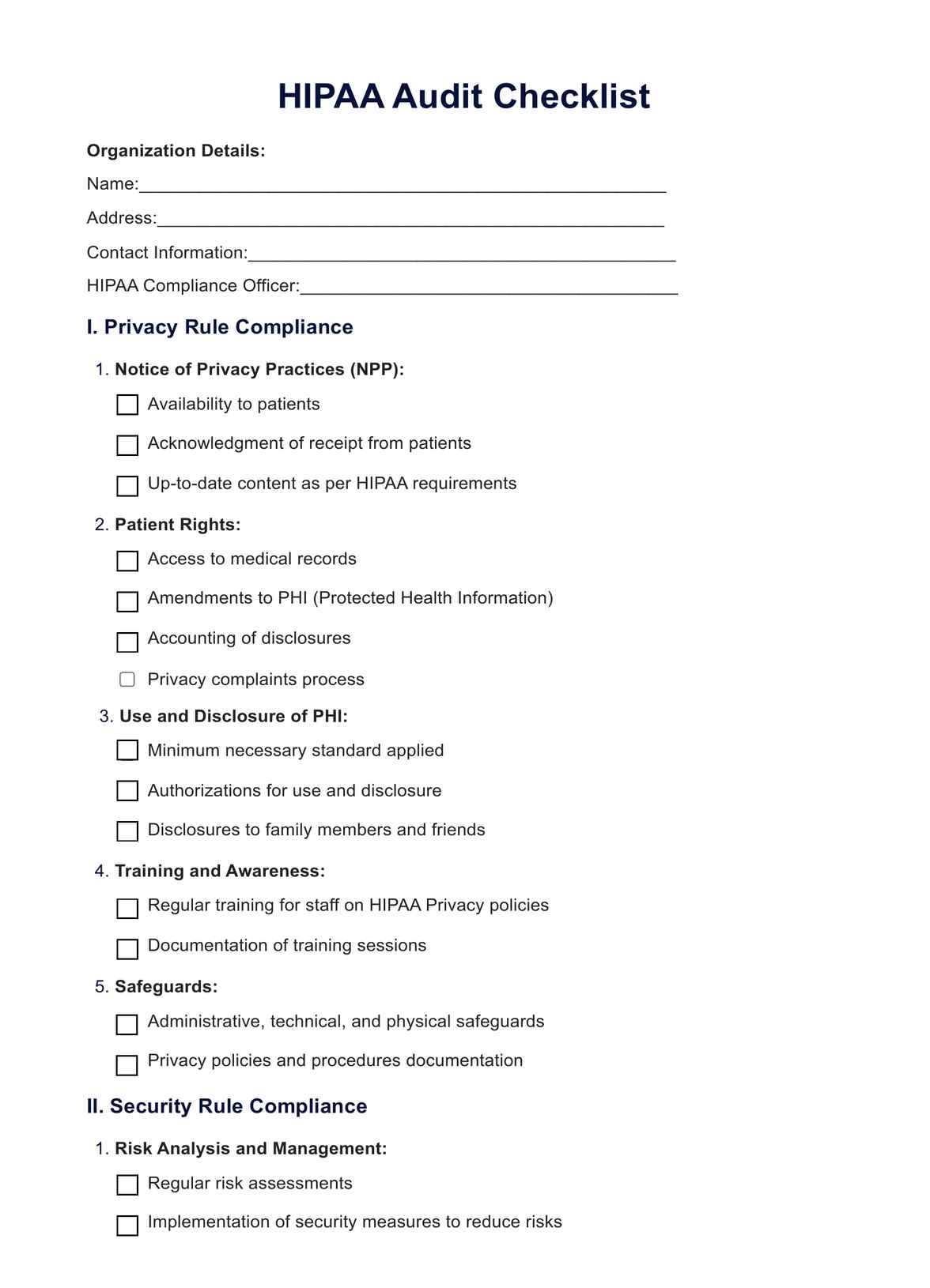 HIPAA Audit PDF Example