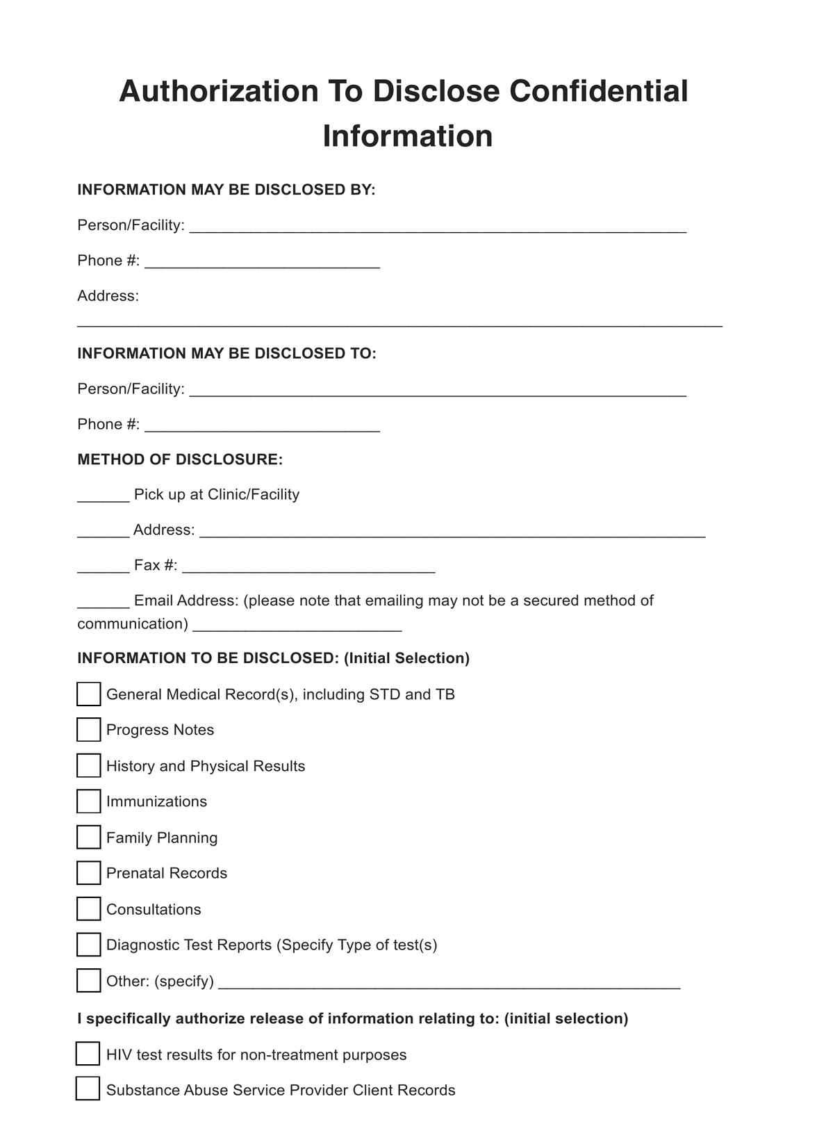 HIPAA Release Form Florida PDF Example
