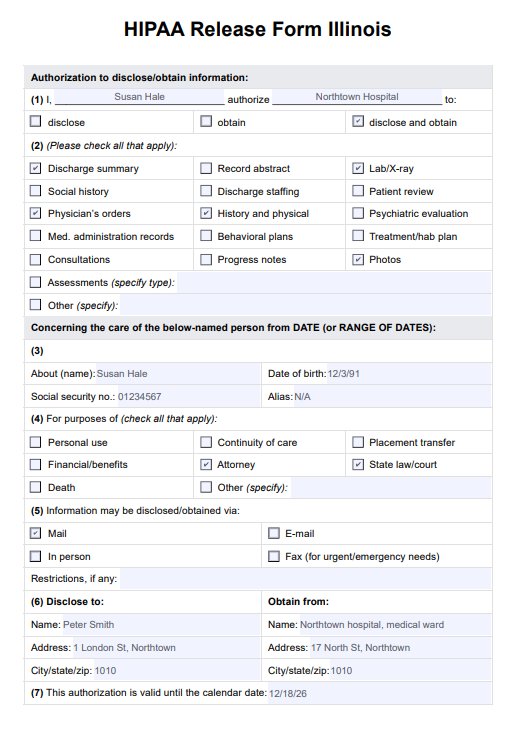 HIPAA Release Form Illinois PDF Example