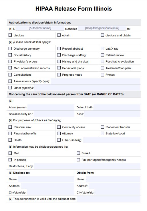 HIPAA Release Form Illinois PDF Example