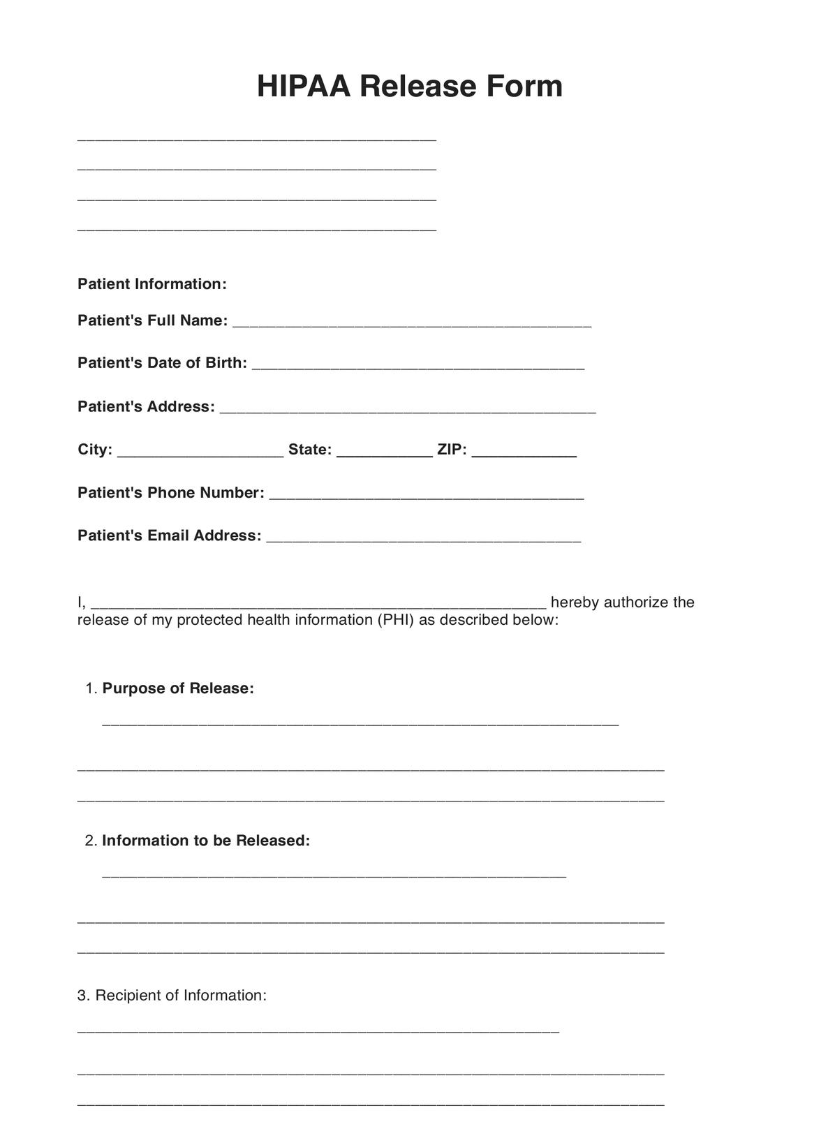 HIPAA Release Form PDF Example