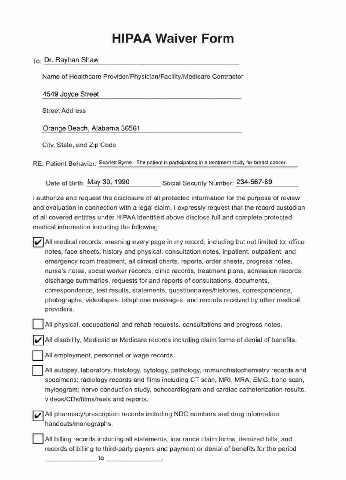 HIPAA Waiver Forms PDF Example