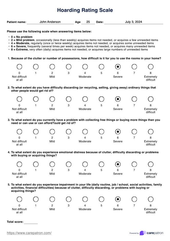 Escala de calificación de acaparamiento PDF Example