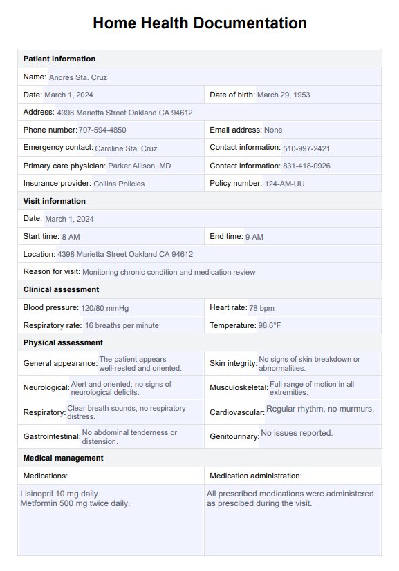 Documentación de atención domiciliaria PDF Example