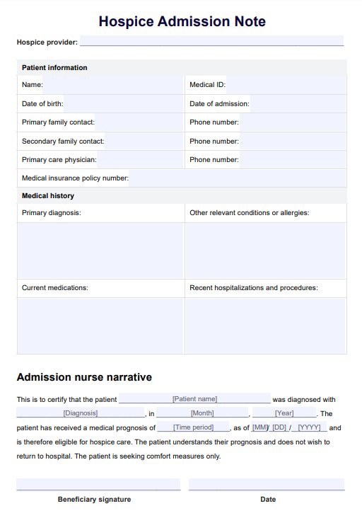 Hospice Admission Note Template PDF Example