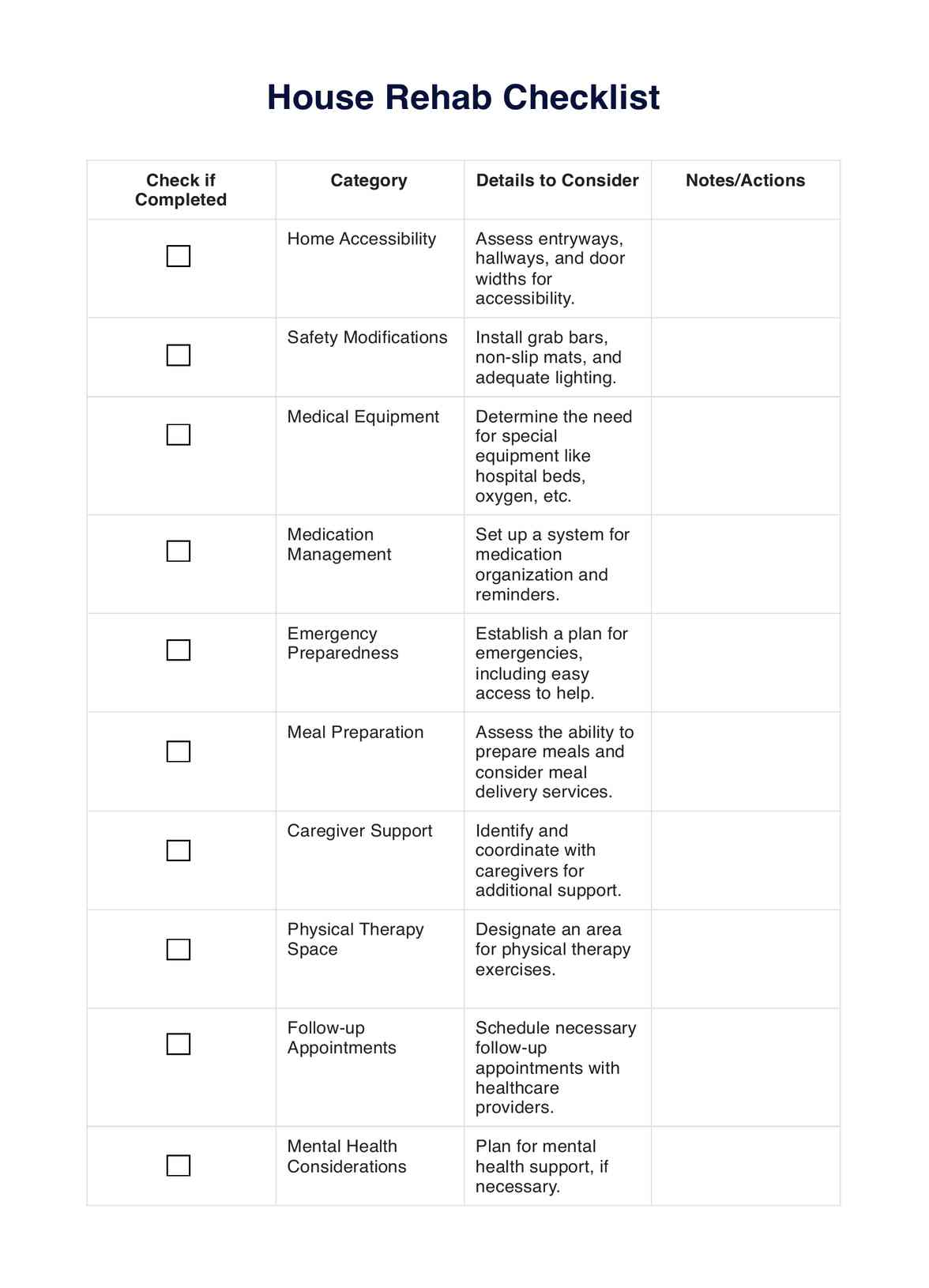 House Rehab Checklist PDF Example