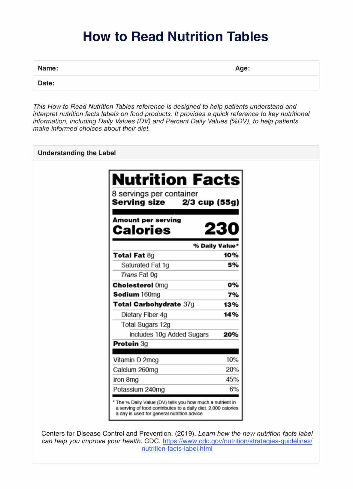 How to Read Nutrition Labels PDF PDF Example
