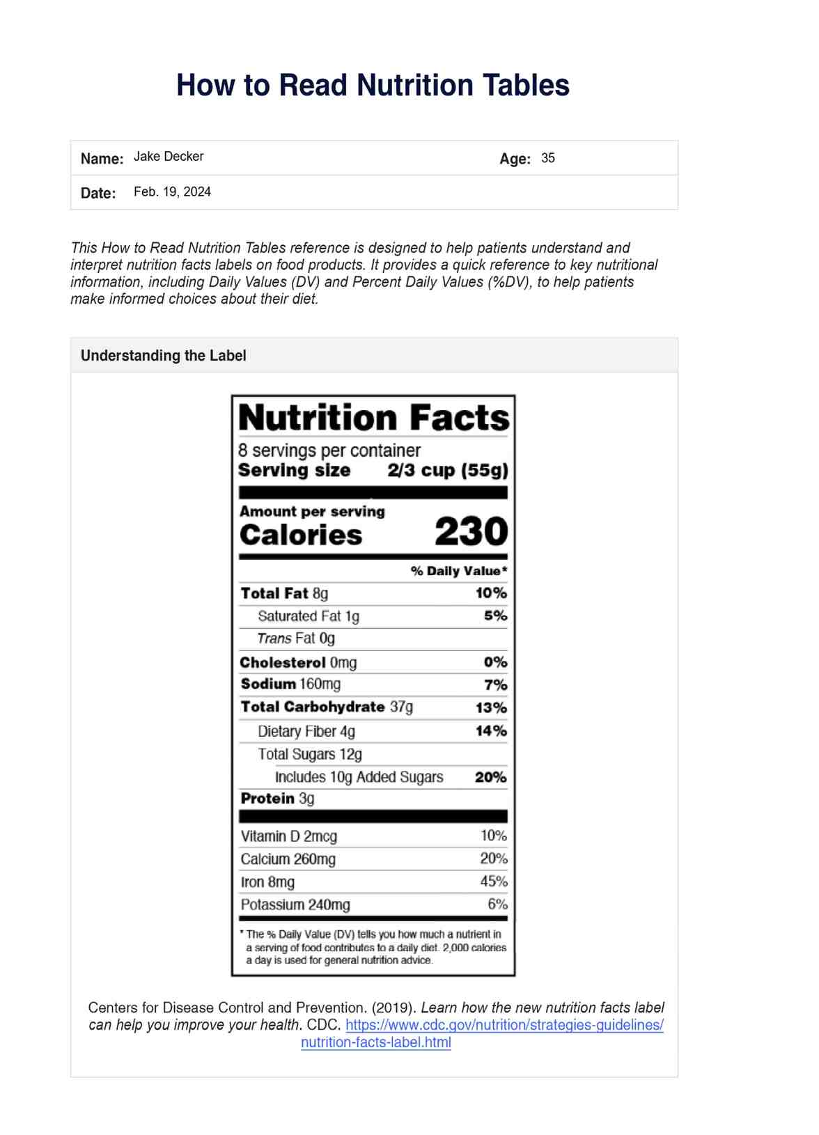 How to Read Nutrition Labels PDF PDF Example