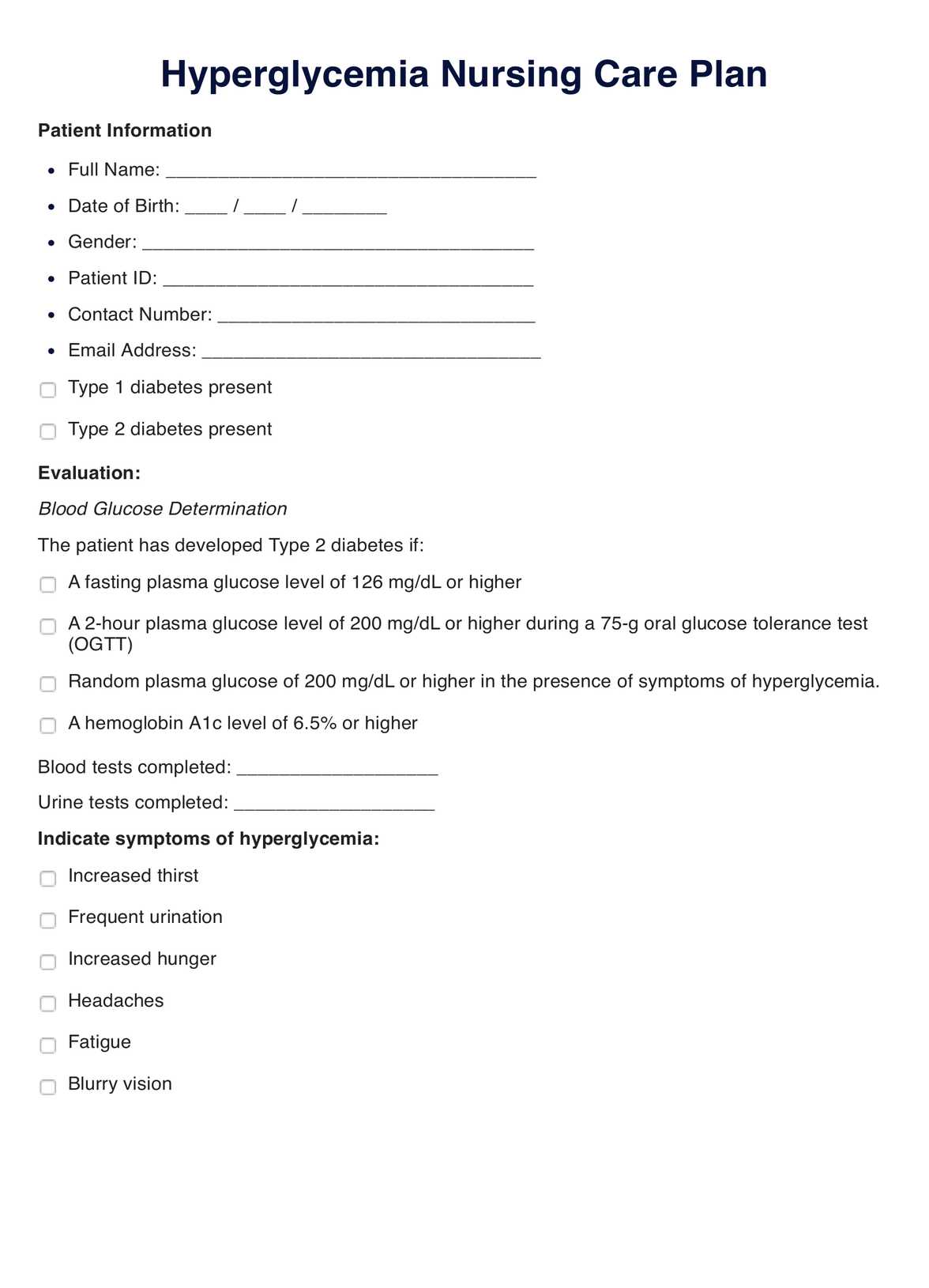 Hyperglycemia Nursing Care Plan PDF Example