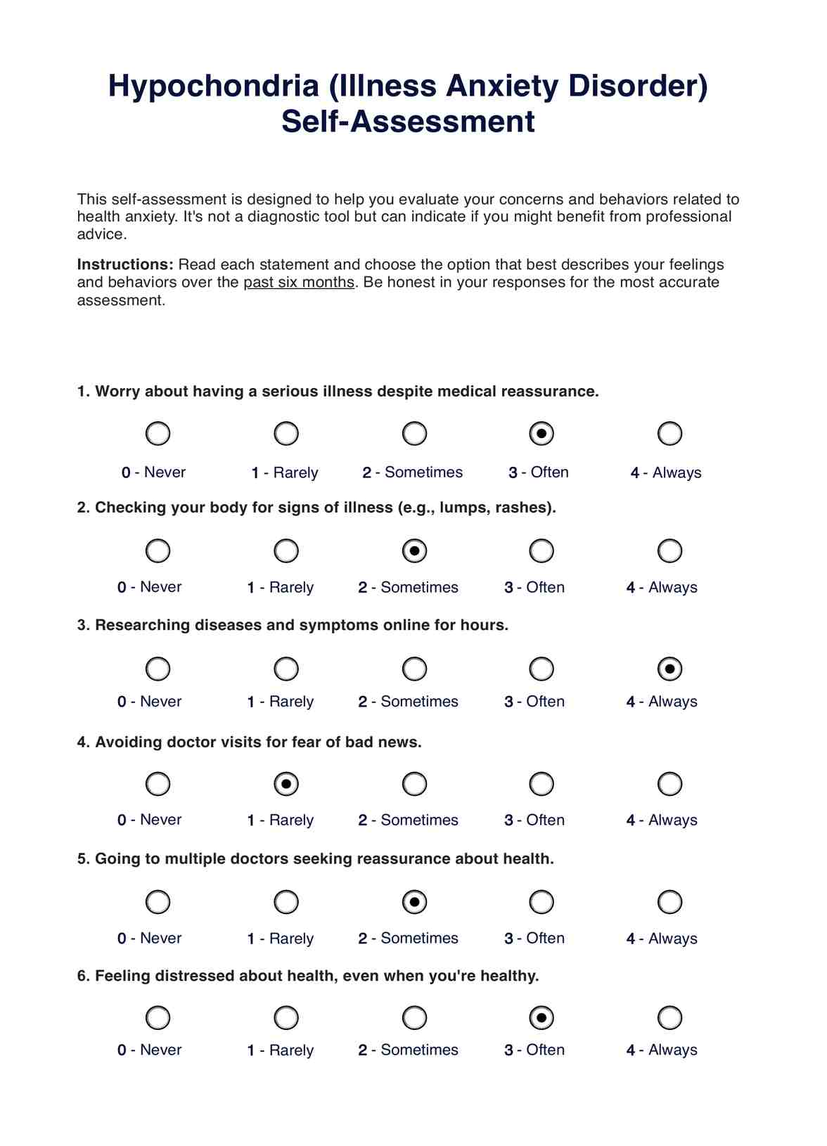 Hypochondria Test PDF Example