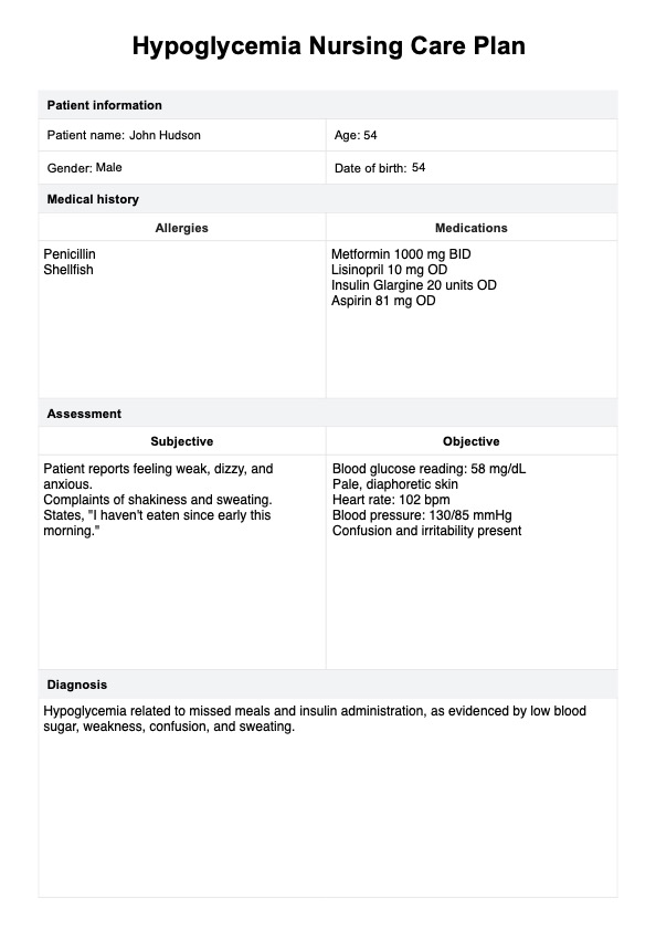 Hypoglycemia Nursing Care Plan PDF Example