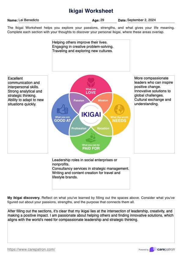 Ikigai Worksheet PDF Example