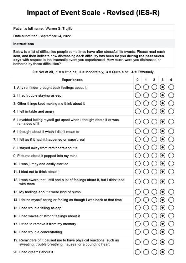 Impacto de la escala de eventos revisada (IES-R) PDF Example