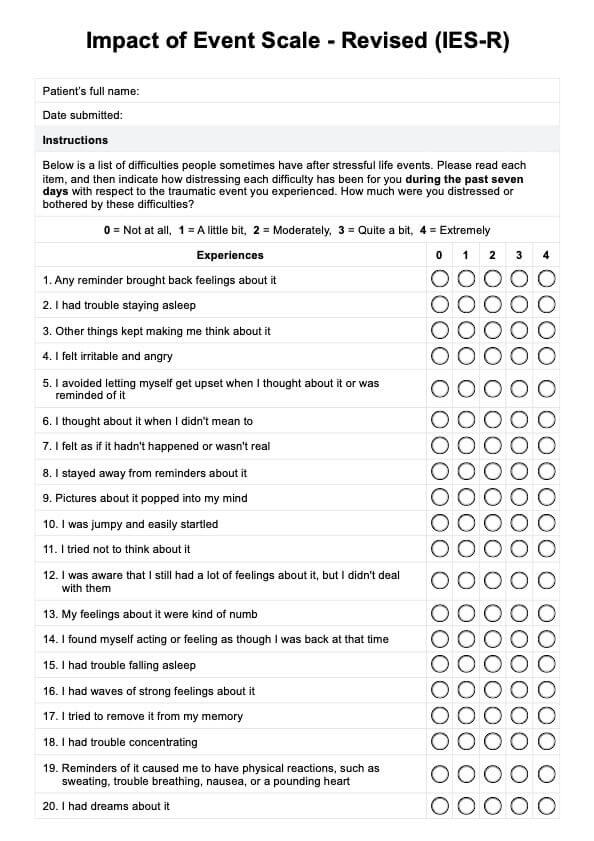 Impacto de la escala de eventos revisada (IES-R) PDF Example