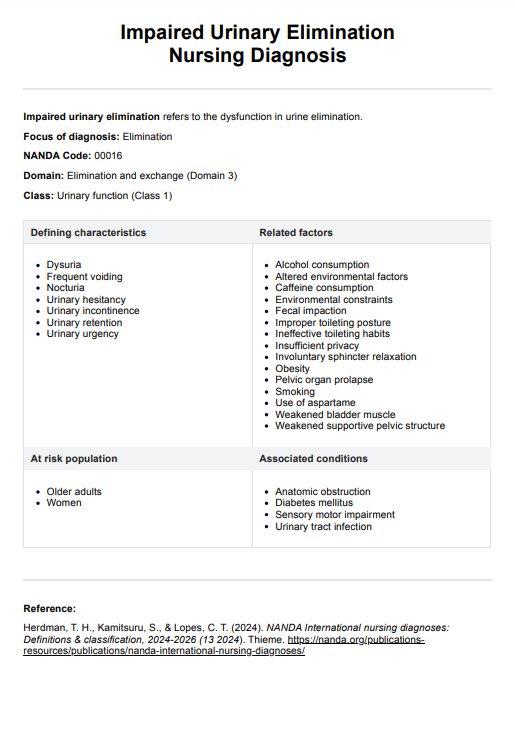 Impaired Urinary Elimination Nursing Diagnosis PDF Example