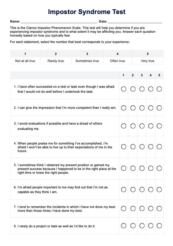 Impostor Syndrome Test PDF Example