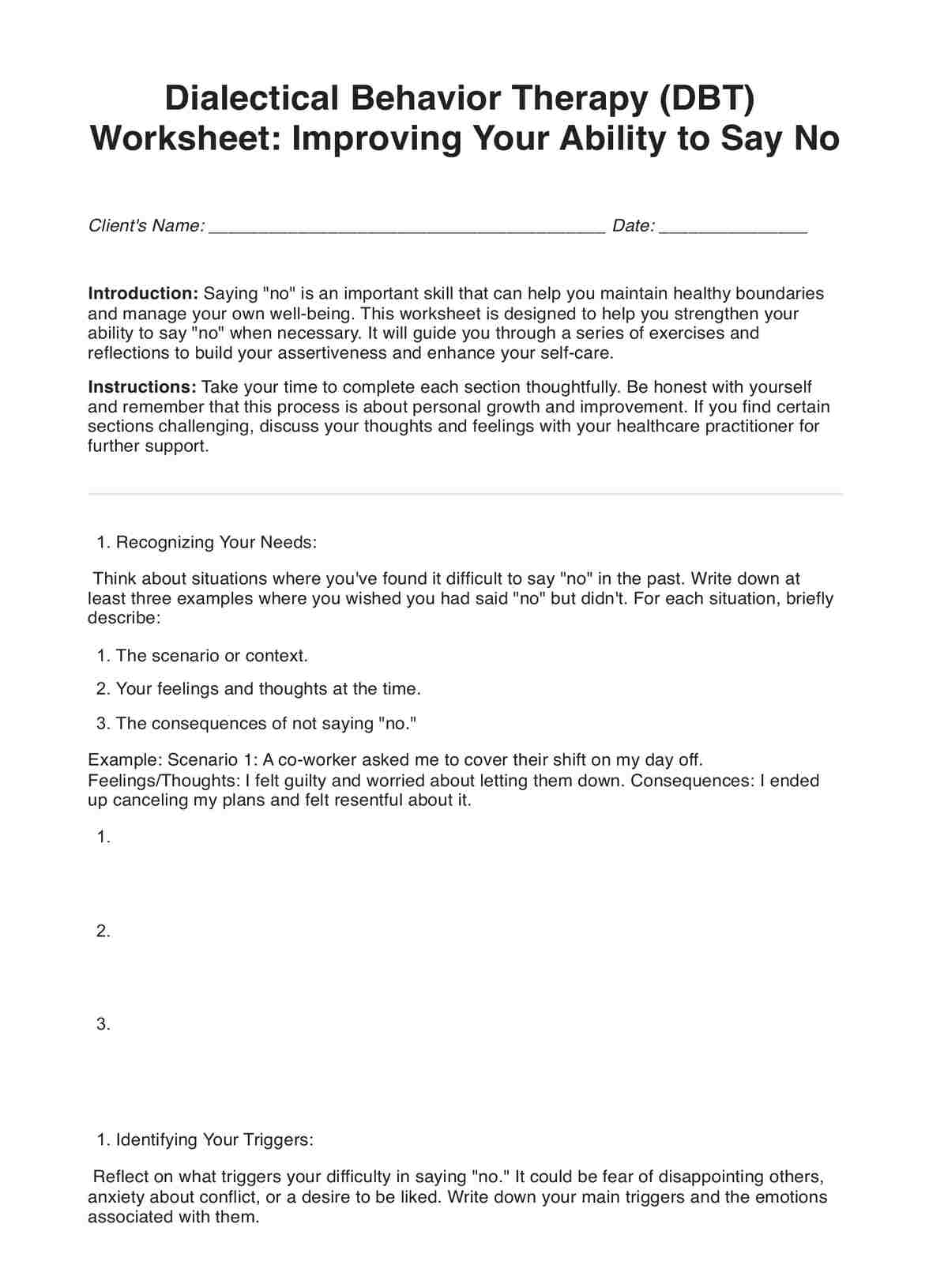 Improving Your Ability to Say No DBT Worksheet PDF Example