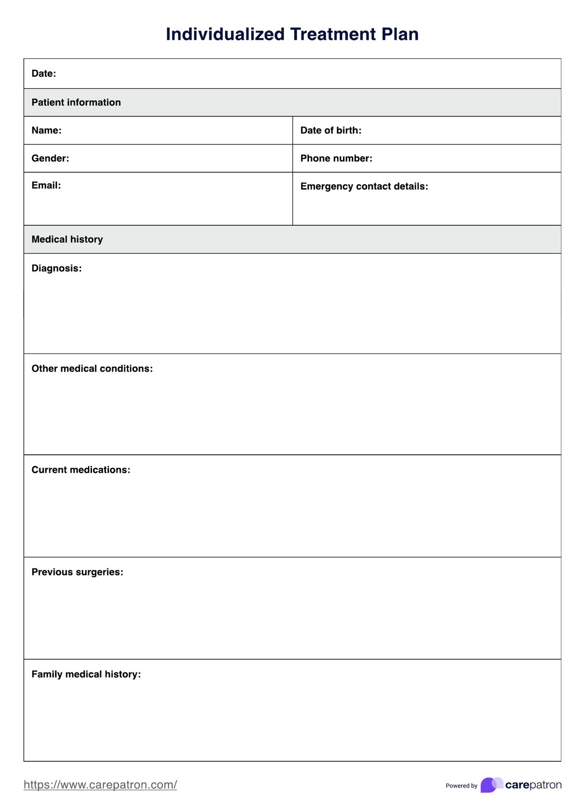 Individualized Treatment Plan PDF Example