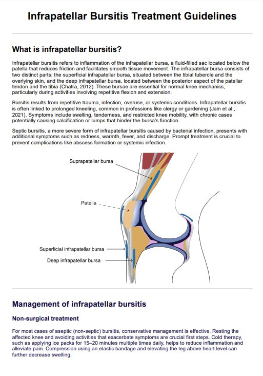 Infrapatellar Bursitis Treatment Guidelines Handout PDF Example