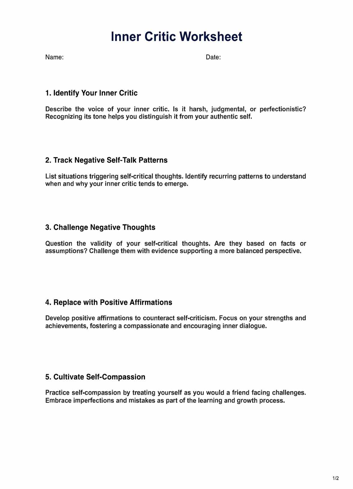 Inner Critic Worksheet PDF Example