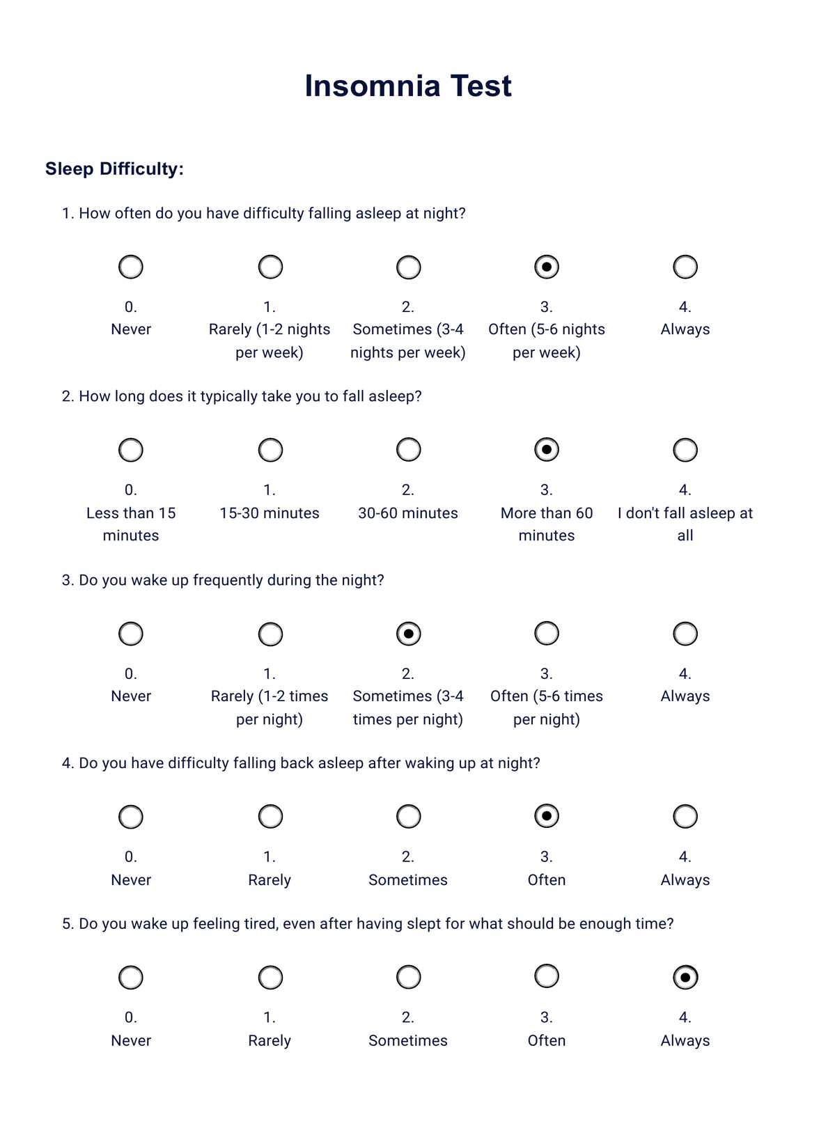 Insomnia Test: Take an Online Sleep Disorder Quiz PDF Example