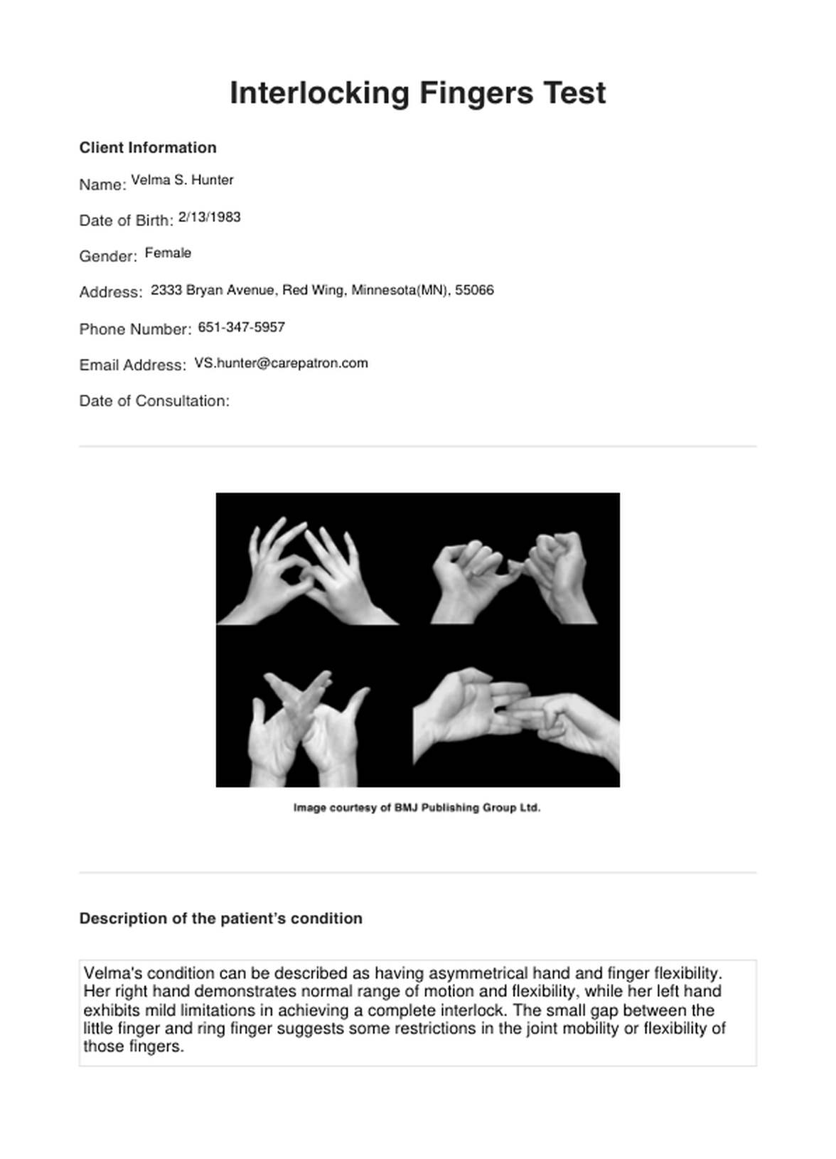 Interlocking Finger Test PDF Example
