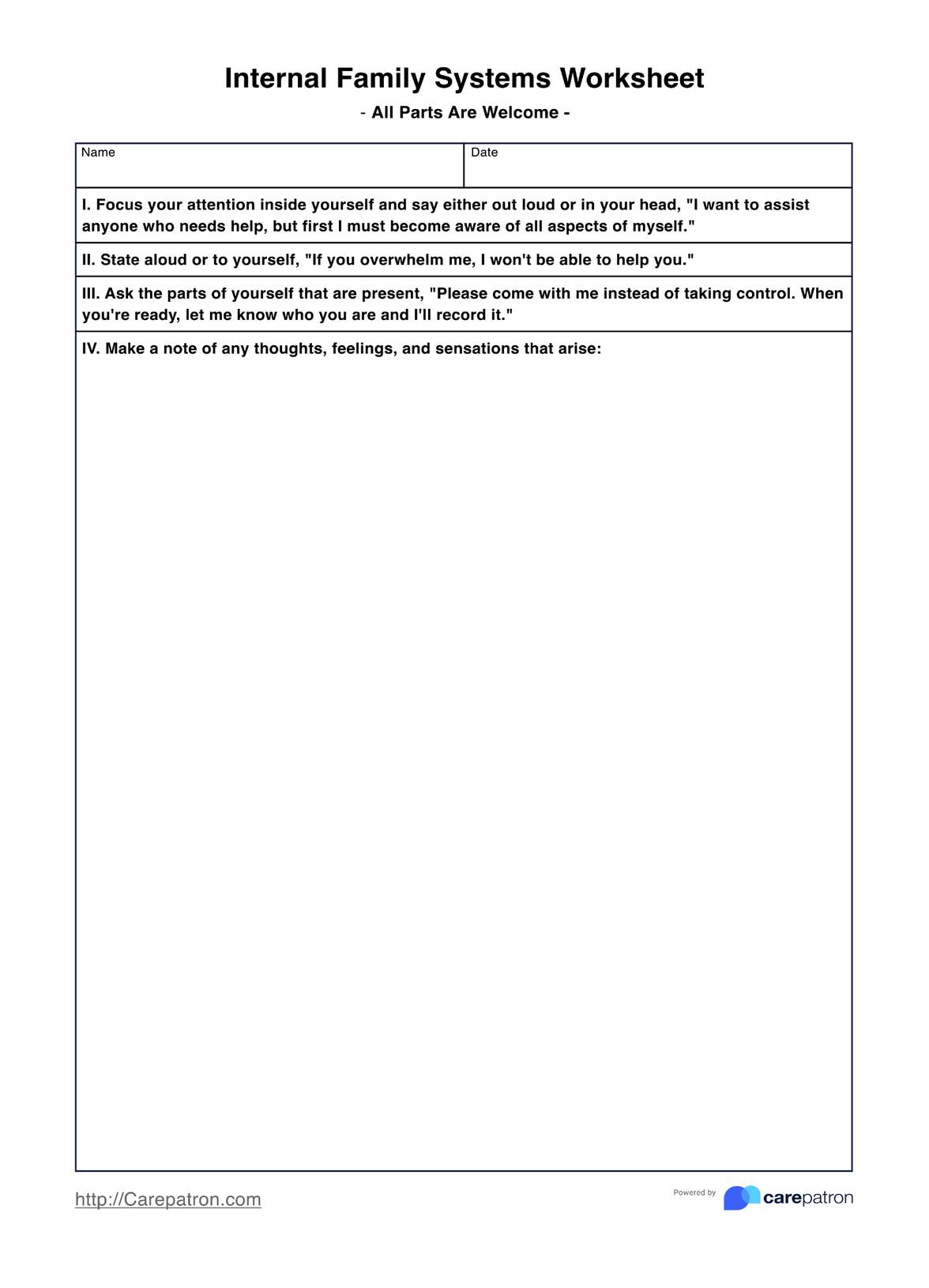 Internal Family Systems Worksheets PDF Example