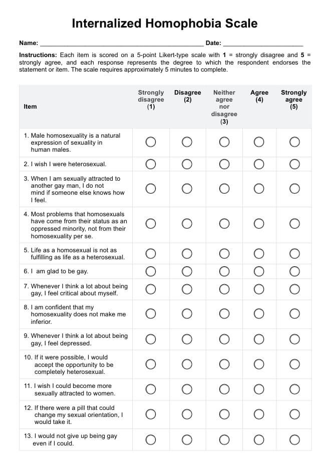 Internalized Homophobia Scale PDF Example