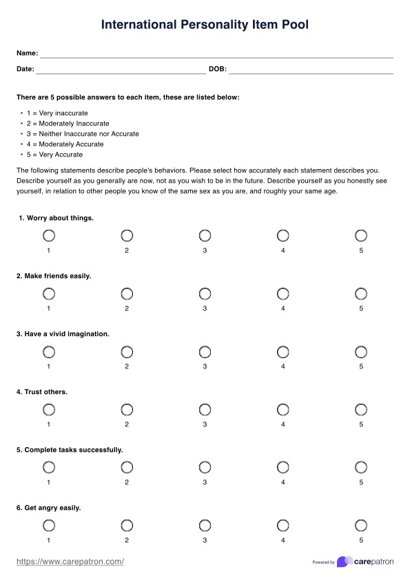 International Personality Item Pool  PDF Example