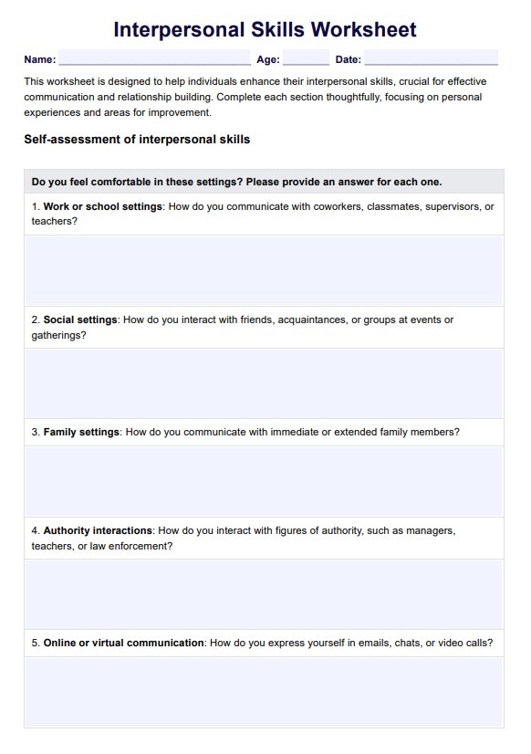 Interpersonal Skills Worksheet PDF Example