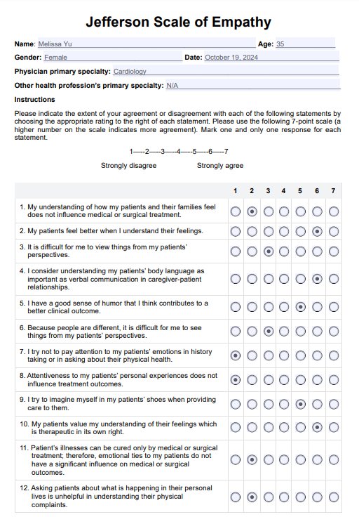 Jefferson Scale of Empathy PDF Example