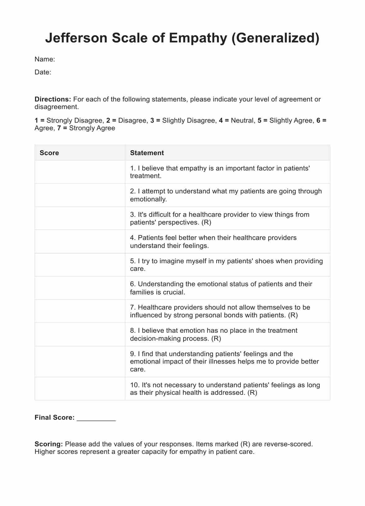 Jefferson Scale Of Empathy PDF Example