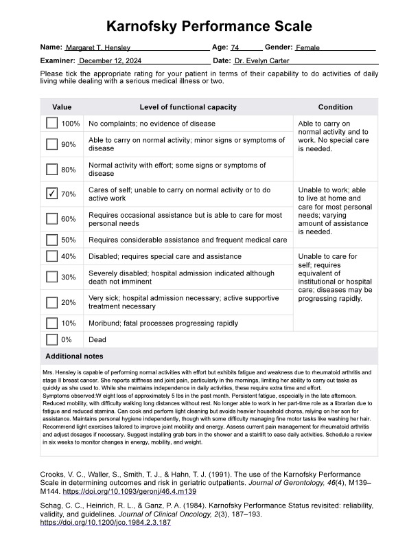 Karnofsky Performance Scale PDF Example