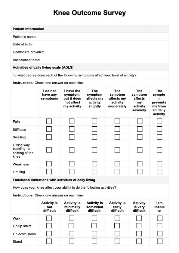 Knee Outcome Survey PDF Example