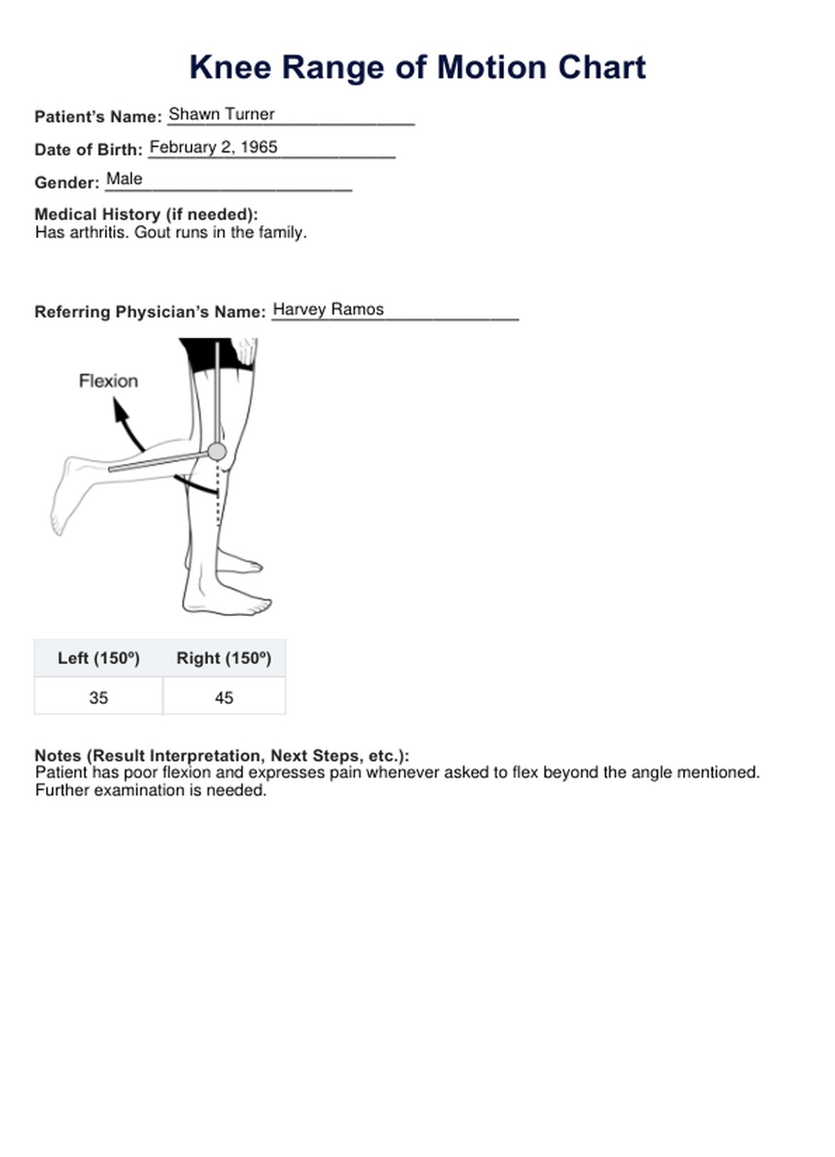 Knee Range of Motion Chart PDF Example