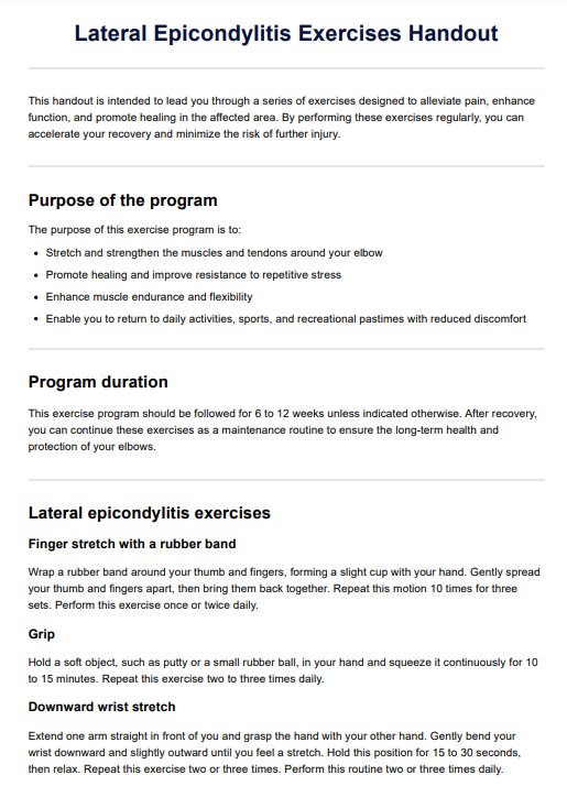 Lateral Epicondylitis Exercises Handout PDF Example