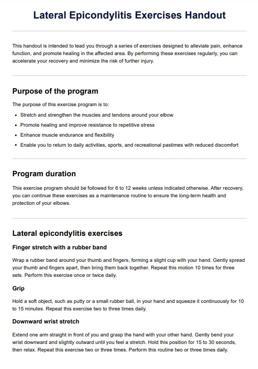 Lateral Epicondylitis Exercises Handout PDF Example