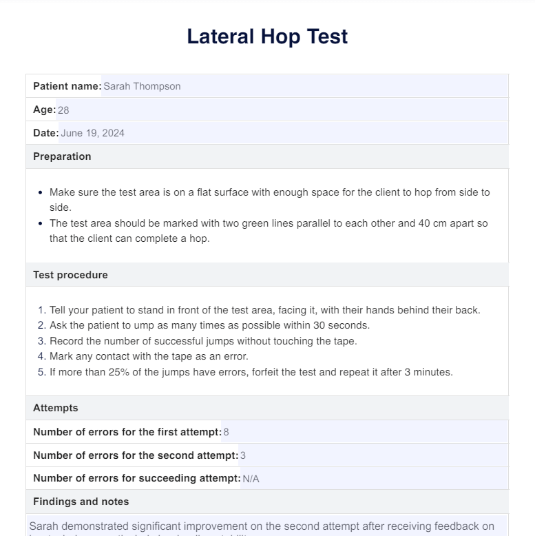 Lateral Hop Test PDF Example