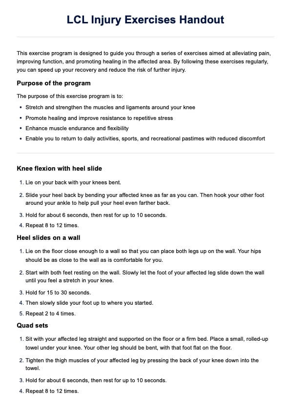 LCL Injury Exercises Handout & Example | Free PDF Download