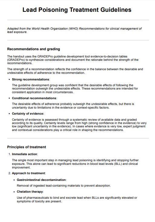 Lead Poisoning Treatment Guidelines PDF Example