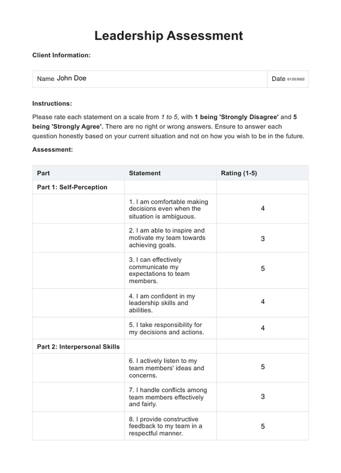 Leadership Assessment PDF Example