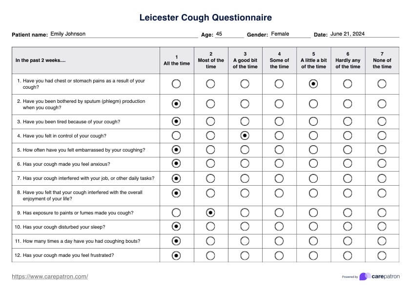 Cuestionario de tos de Leicester PDF Example