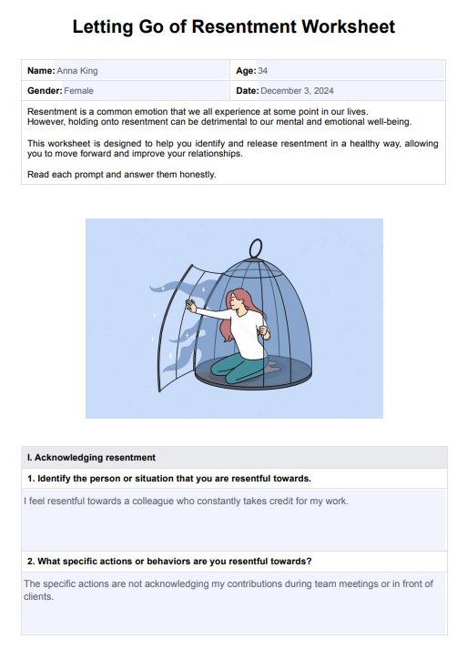 Letting Go Of Resentment Worksheet PDF Example