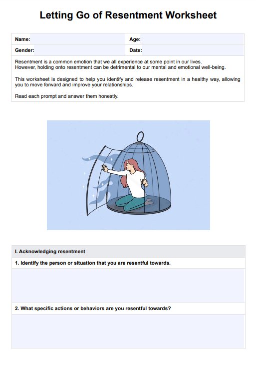 Letting Go Of Resentment Worksheet PDF Example