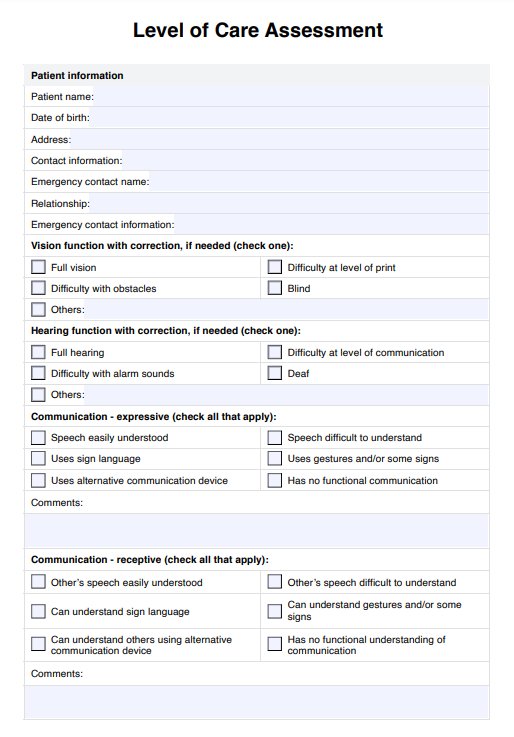 Level of Care Assessment PDF Example