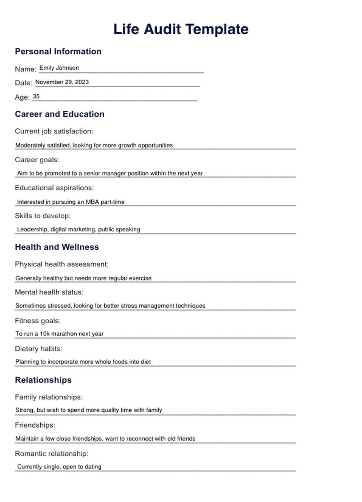 Ejemplo de auditoría de vida PDF Example