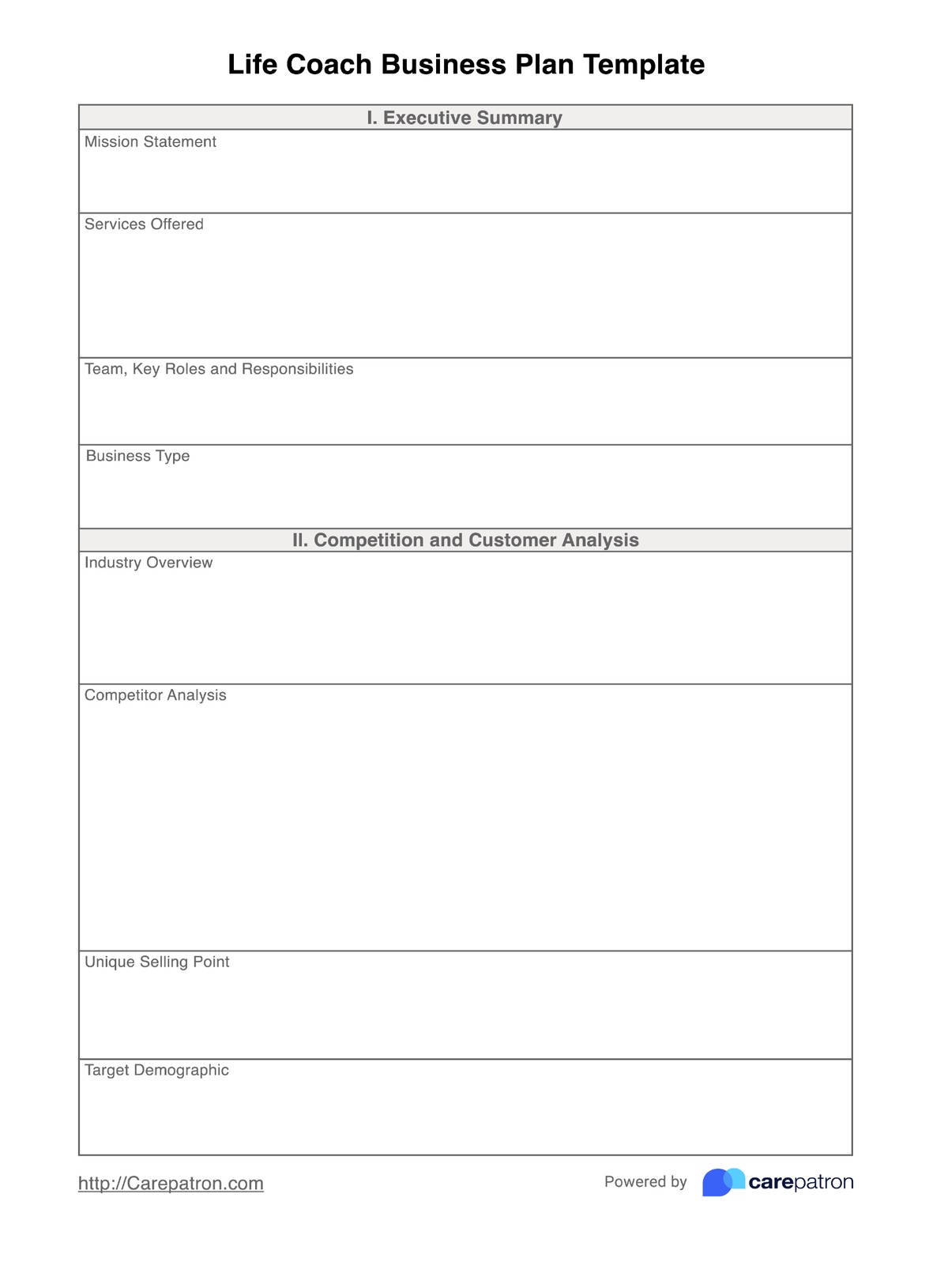 Life Coach Business Plan Template PDF Example