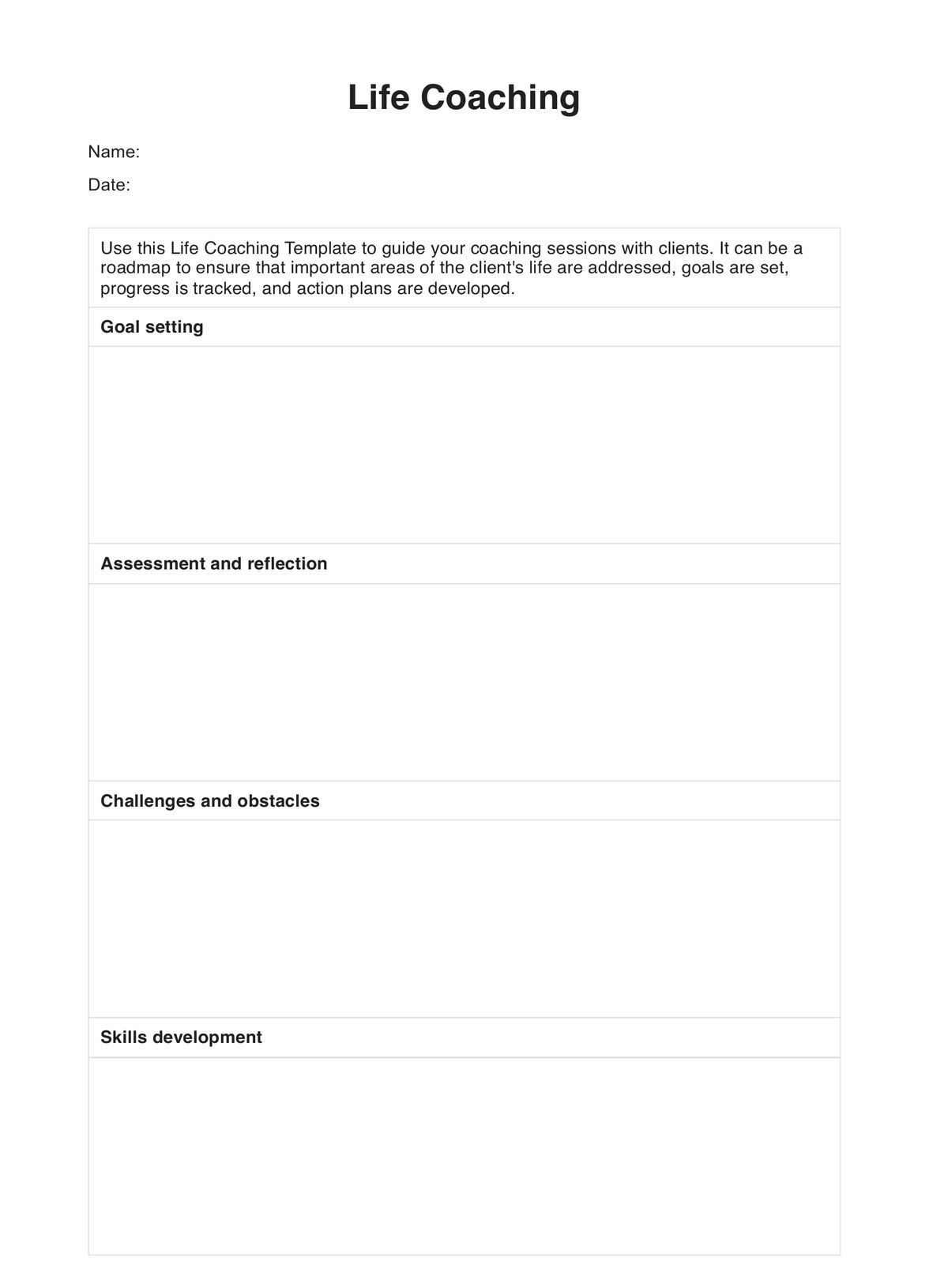 Life Coaching Template PDF Example