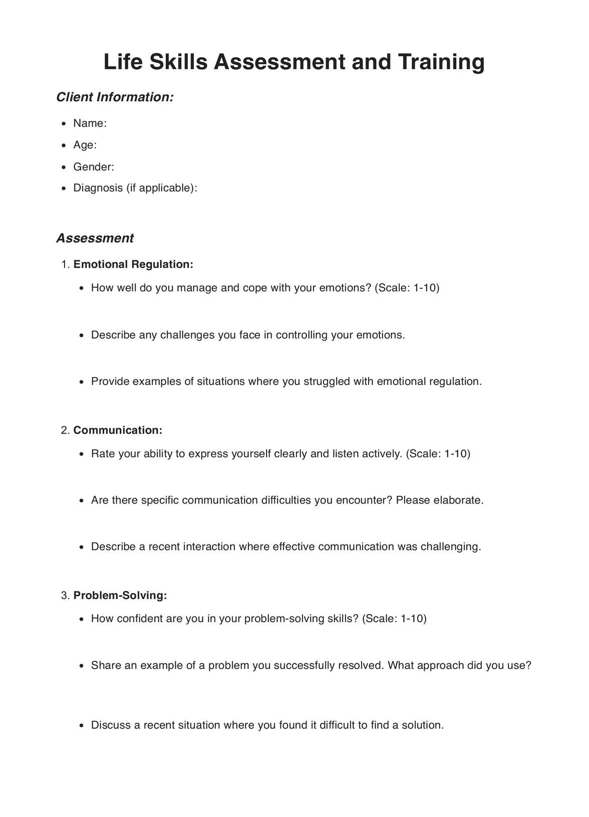 Life Skills Profile PDF Example
